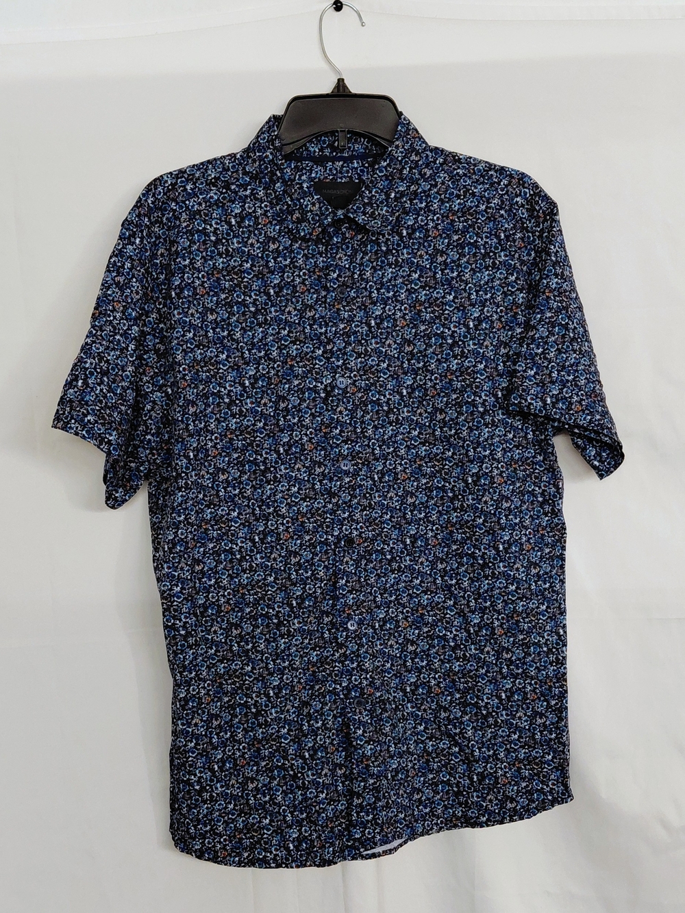 Magaschoni Navy Blue Floral Short-Sleeve Button-Down Shirt